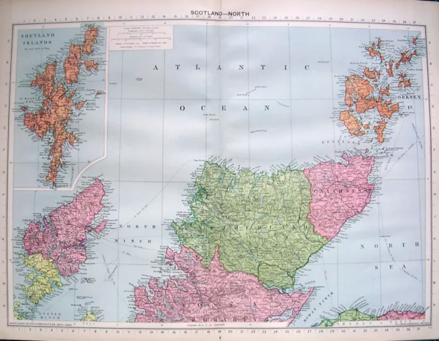 1934 Large Map ~ Scotland North ~ Orkney Shetland Islands Little Minch