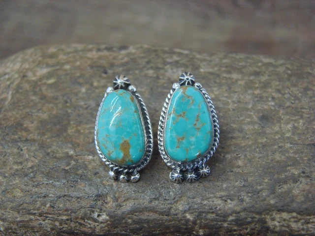 Navajo Indian Sterling Silver & Turquoise Post Earrings by McCarthy