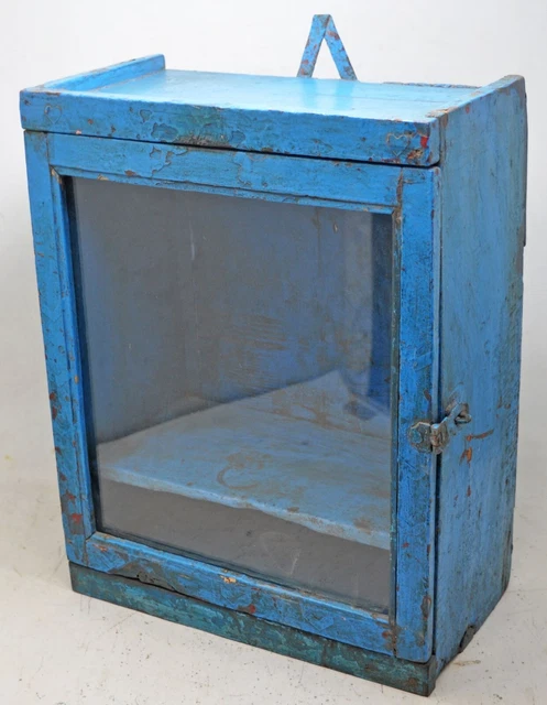 Antique Wooden Wall Hanging Showcase Cabinet Box Original Old Hand Crafted
