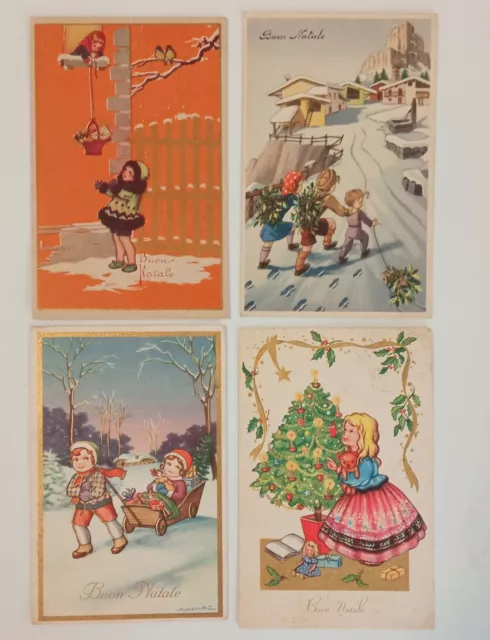 LOTTO 4 CARTOLINE Buon Natale fanciulli bambini - vintage anni 30 e 50 viaggiate