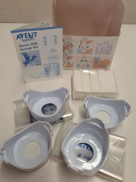 Avent Naturally Breast Milk Storage Kit MIB Contains 20 Bags Stickers 4 Holders 2