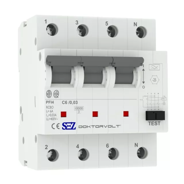 Interrupteur combiné FI/LS C6 30mA 4p 10kA RCBO Interrupteur FI/LS 0090920...