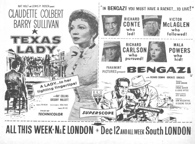 A5 Film Magazine Advert Texas Lady Claudette Colbert & Bengazi Richard Conte