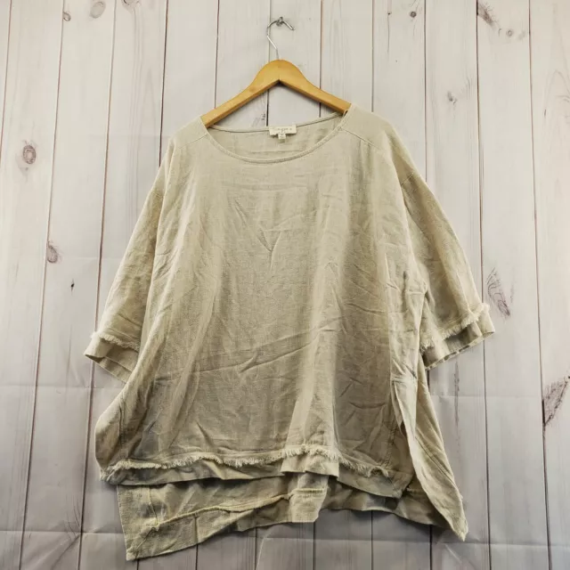 Top Umgee para mujer 1XL mezcla beige lino dobladillo media manga cuadrada