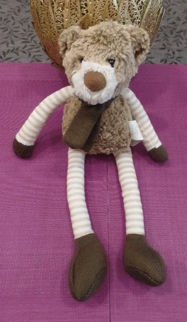 B6G / doudou peluche ours marron rayé écharpe laine VERT BAUDET I2C