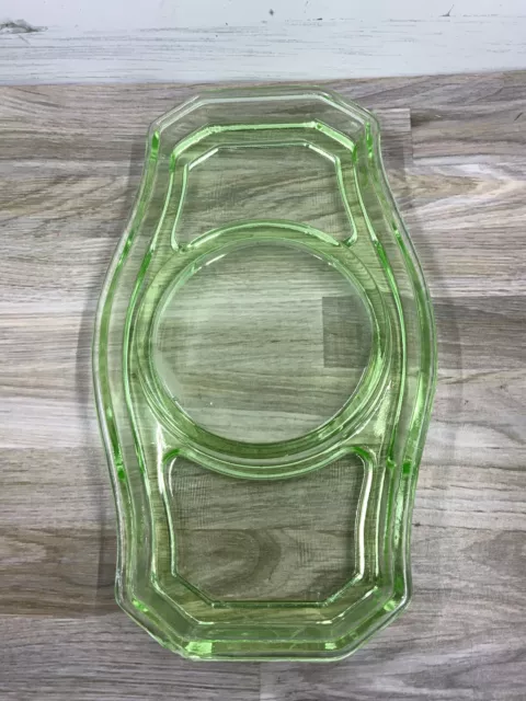 Vintage Cambridge Dresser Tray - Green Vaseline Uranium Depression Glass