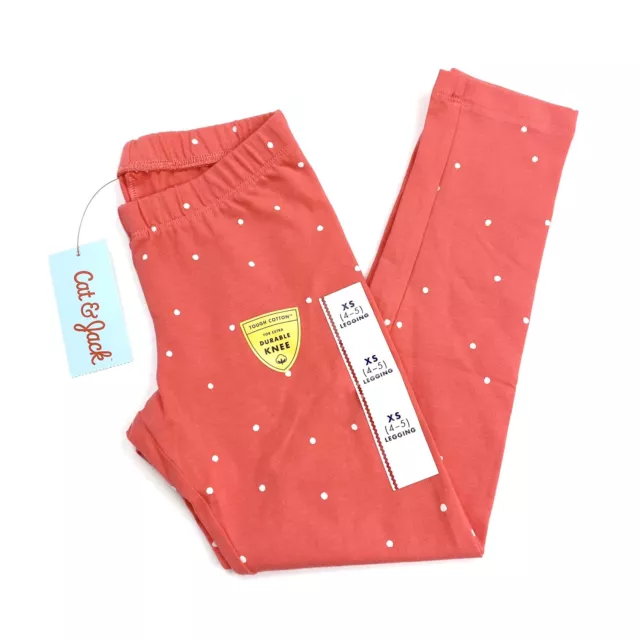 Cat & Jack Girls Size XS 4/5 Pull-On Legging Polka Dots Bright Coral