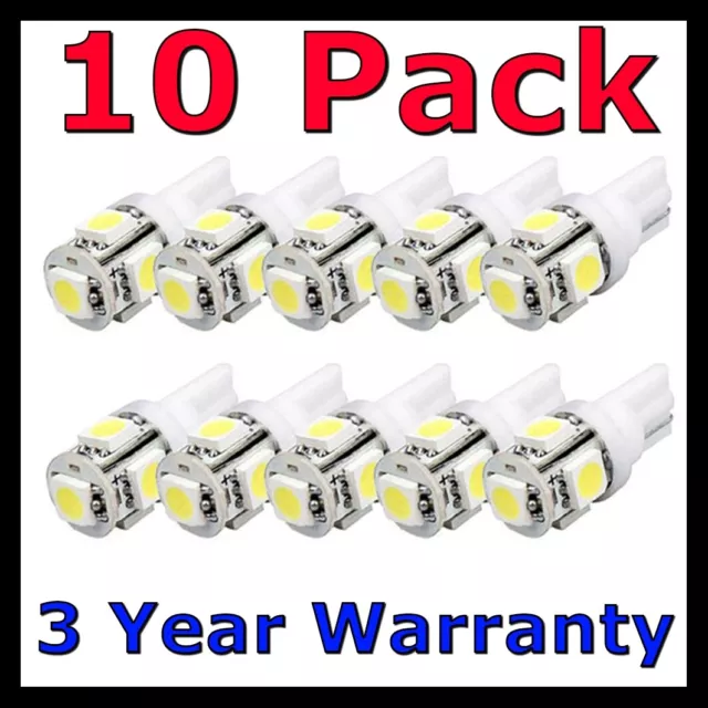 10 x White T10 194 168 SMD 5050 LED Car Wedge Tail Side Parking Light Globe 12V