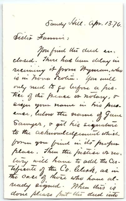 1876 Sandy Hill Ny Historical Letter From Everett Sawyer To Sister Fannie Z3557