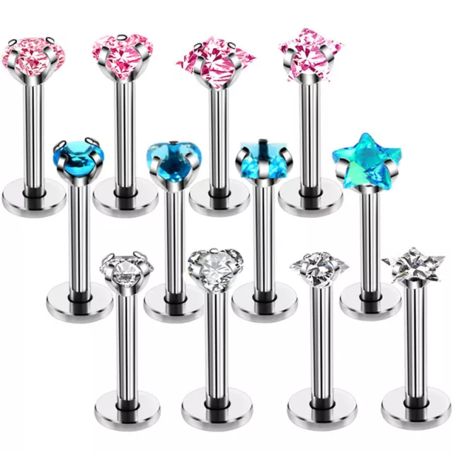 4PCS/Set 16G Crystal Tragus Lip Ring Ear Cartilage Stud Earring Bars Piercing;k;