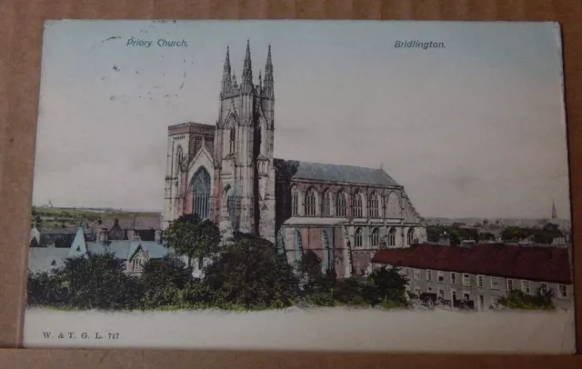 Postcard Priory Church Bridlington  tinted card posted