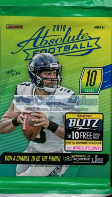 2018 Panini Absolute Football 10-Card Factory Sealed Pack Unsearched Nfl New Wow