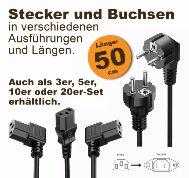 Stromkabel Kaltgerätestecker Netzkabel für Drucker Monitor Computer kurz 50 cm