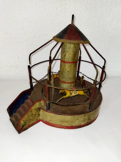 JOUET ANCIEN MECANIQUE en tole charrette clown + ane vers 1910 EUR 50,00 - FR