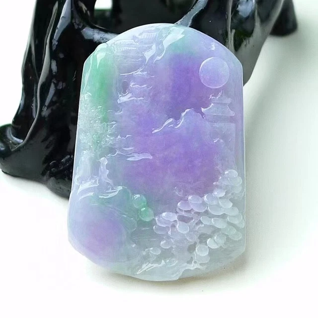 Emerald Icy Purple Green Grade A Jadeite Jade  Pendant Landscape  YX0830