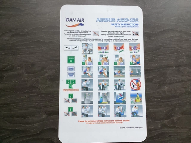 AIRLINE SAFETY CARD-DAN Air Romania Airbus A320-232 aircraft £7.99 ...