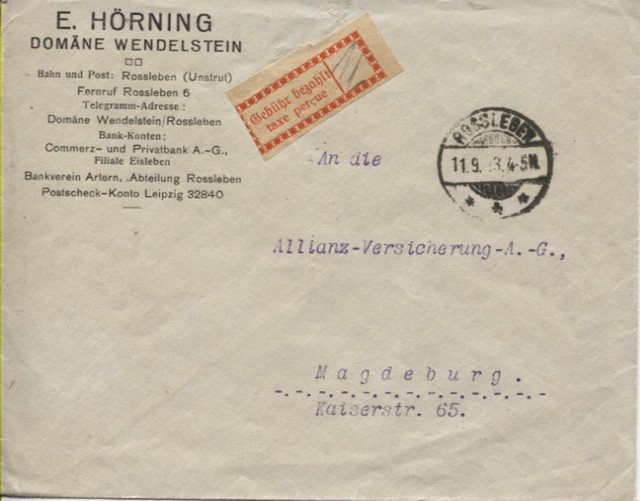 Gebührenzettel OPD Halle (Saale) 1 I e auf Brief Rossleben - Magdeburg (B05870) Gebührenzettel OPD Halle (Saale) 1 I e auf Brief Rossleben - Magdeburg (B05870)