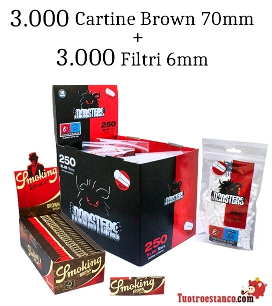 Selbstdreh Zubehör Paper Filter 3000 Smoking Brown Zigarettenpapier 70mm + 4000 Filter 6mm – Set Zum Selbstdrehen Carnitin Kapseln