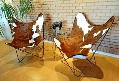 Cowhide Leather Butterfly Chair Relax Sleeper Seat Modern Lounge Accent Chair