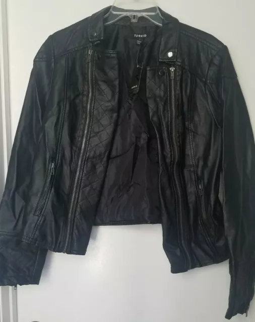 TORRID BLACK FAUX Leather Rose Embroidered Studded Jacket Plus
