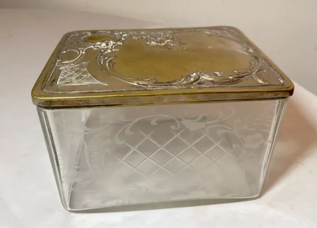 antique 1800s ornate silverplate brass cut etched crystal WMF casket biscuit box