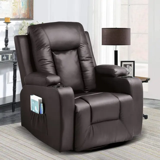 PU Leather Recliner Chair Modern Rocker with Heated Massage Ergonomic Lounge 360