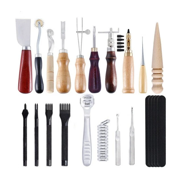 23 piezas Kit de herramientas perforadoras artesanales de cuero Costura Tallar Silla de montar de coser Hágalo usted mismo