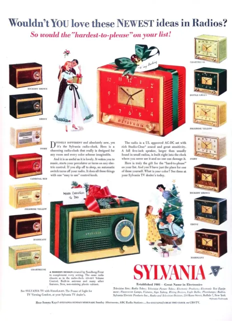 Radios 1951 Print Ad Sylvania Radios Great Name in Electronics Christmas 11x14
