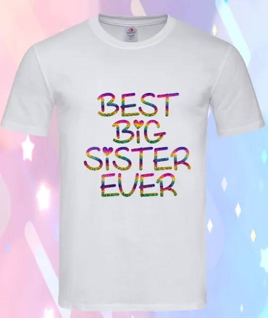 Best Big Sister Ever Girls T-shirt Top Outfit Gender Reveal party GIFT Rainbow