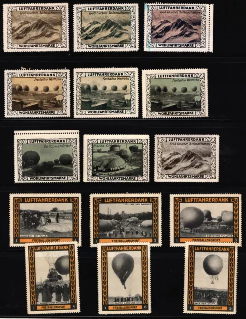 15 advertising marks / donation stamps balloon motif aviation tank welfare stamps