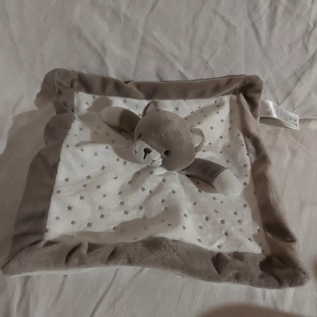 Doudou Plat Chat "Obaibi Okaidi" Blanc/Gris/Taupe - Etoiles Argentees Neuf