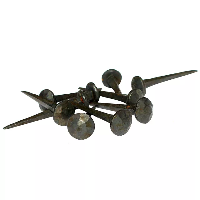 Set of 10 Nails Long Handmade Wrought Iron Hammered Top Wax Coated TINY .5 Inch