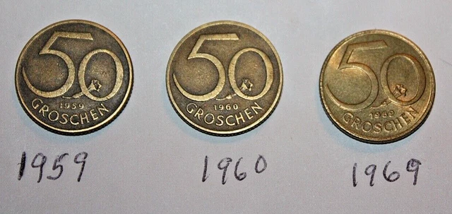 1959,1960,1969 Austria  50 Groschen  - Gentian Flower