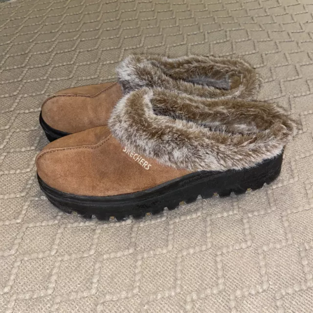 VTG Skechers Y2K Jammers Suede Fur Platform Chunky Clogs Mule Slipper Women 10