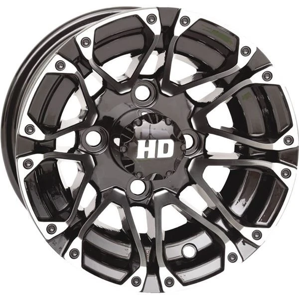Black w/Machined 10x7, 4/4, 3+4 STI HD3 Golf Cart Wheel - 10HD304