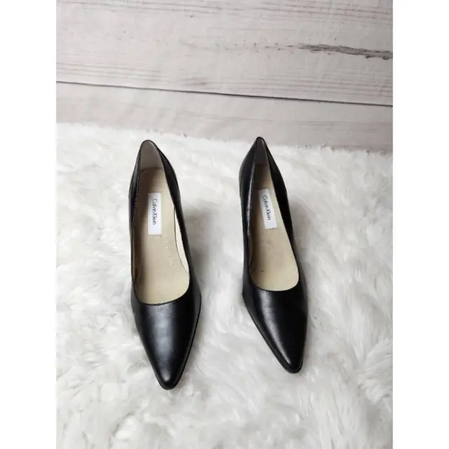 Calvin Klein Womens Lucia Black Pointed Toe Pump Heel Leather Slip On High 7 M