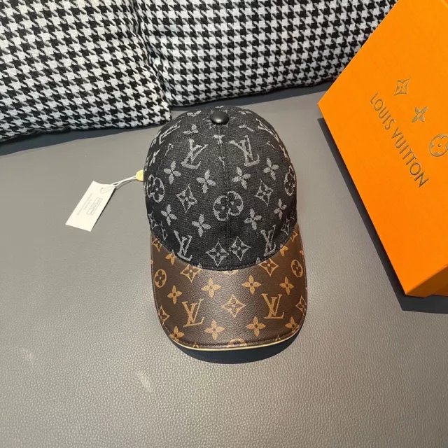 Louis Vuitton's unisex black denim patchwork printed baseball cap
