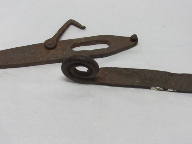 Antique Primitive Hand Forged Iron Barn Door Strap Hinge Set Locking 3