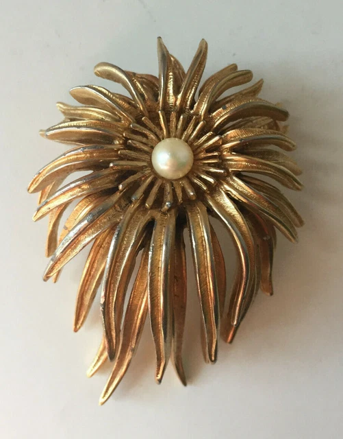 Broche feuille or jaune perle de culture - Broches