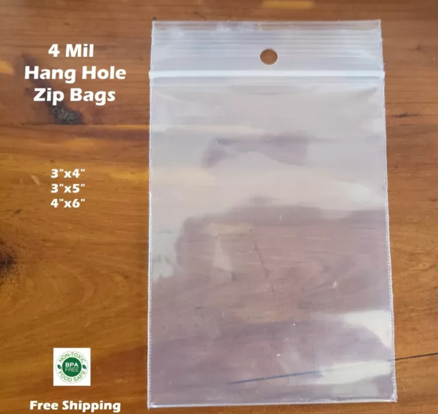 4Mil Plastic Zip Seal Reclosable Top Lock Poly Bags With Hang Hole Jewelry 4 Mil