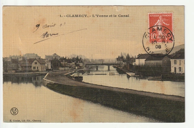 CLAMECY - Nevre - CPA 58 - Color Canvas Map View of the Yonne & the Canal