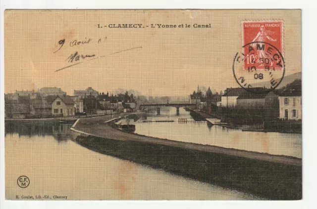 CLAMECY - Nievre - CPA 58 - Carte toilée couleur Vue sur l' Yonne & le Canal
