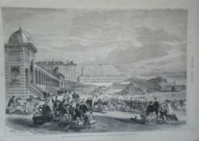 GRAVURE SUR BOIS 19ème BIARRITZ L' APRES MIDI AUX BAINS DE MER