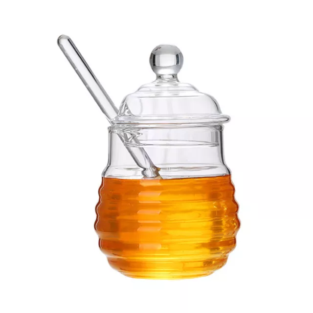 Transparent Honey Jar with Dipper 300ml Glass Honey Pot Glass Beehive Honey Pot