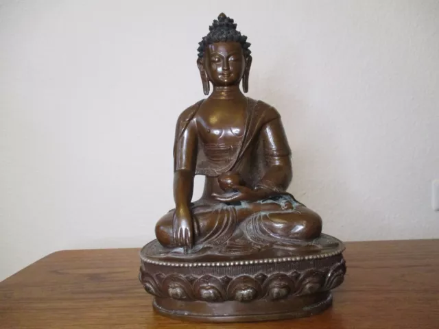 33cm Buddha alt groß silber Shakyamuni Statue antik oxidiert Kupfer