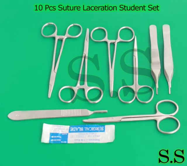 10 Pcs Suture Laceration Medical Student Surgical Instruments Kit+5 Blades#11
