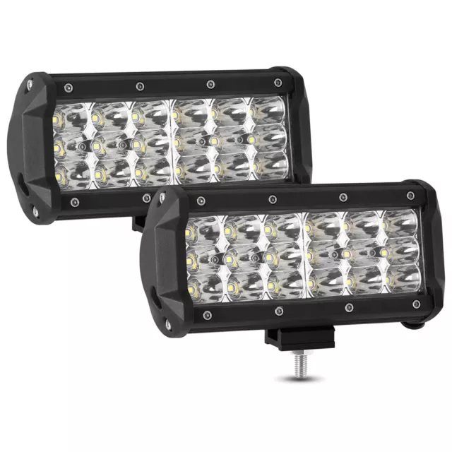 Pair 7inch 54W Tri Row LED Work Light Bar Offroad Spot Flood Driving 4x4wd Truck 2