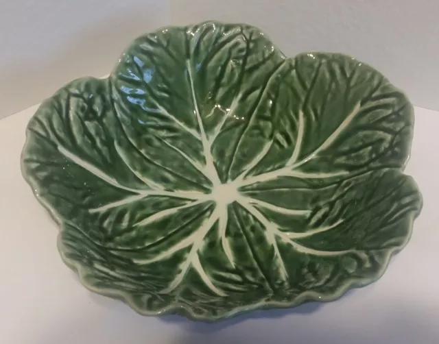 Bordallo Pinheiro Portugal Cabbage Leaf Majolica Pottery Serving Salad Bowl 11".