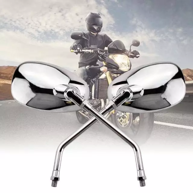 Paar Motorradspiegel Custom Rückspiegel Rechteckig Motorrad Roller M10  Chrom