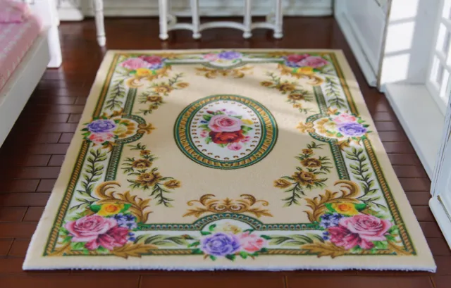 Beautiful Elegant Victorian Floral Roses 1/12 Dollhouse Miniature Rug